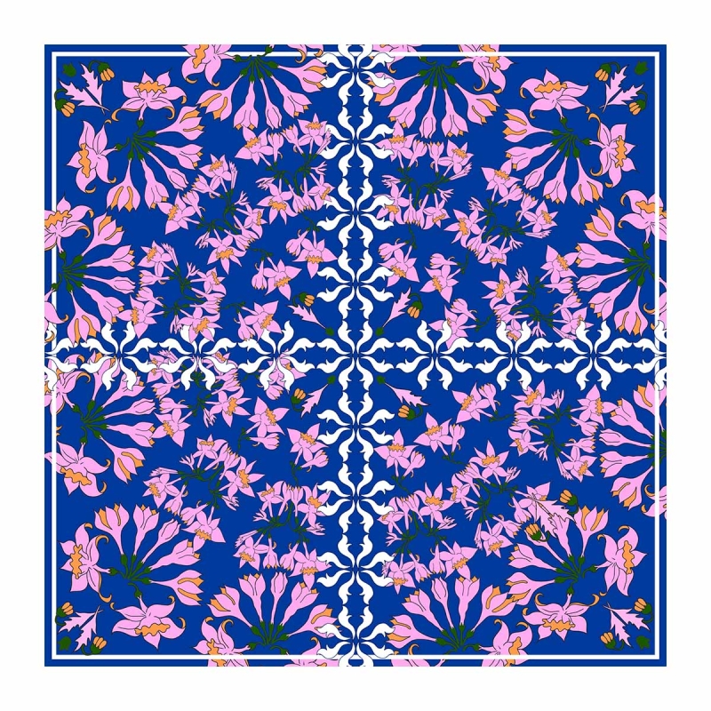 Müzedenal - ELCIELA İPEK FULAR KÜPE ÇİCEKLERİ I 90X90