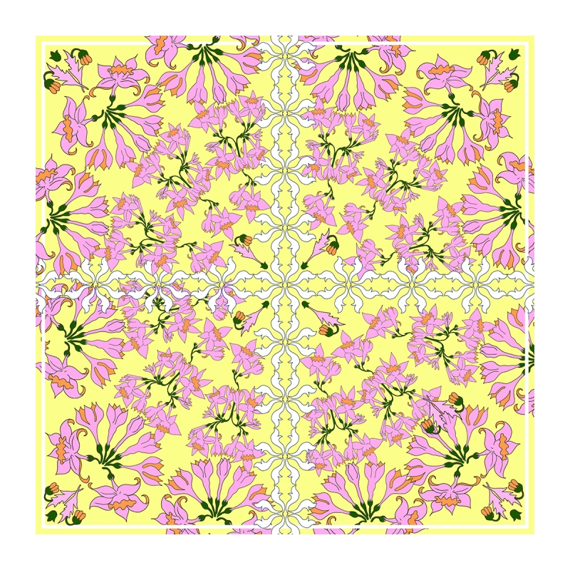 Müzedenal - ELCIELA İPEK FULAR KÜPE ÇİCEKLERİ II 90X90