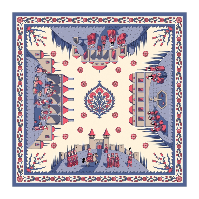Müzedenal - ELCIELA İPEK FULAR TOPKAPI'DA YAŞAM 90X90 (MOR/PEMBE)