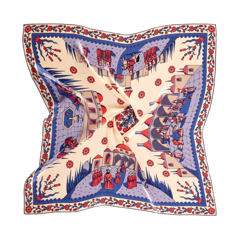 ELCIELA İPEK FULAR TOPKAPI'DA YAŞAM 90X90 (MOR/PEMBE)