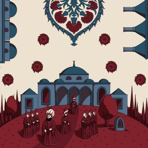 ELCIELA İPEK FULAR TOPKAPI'DA YAŞAM 90X90 (BORDO/MAVI) - Thumbnail