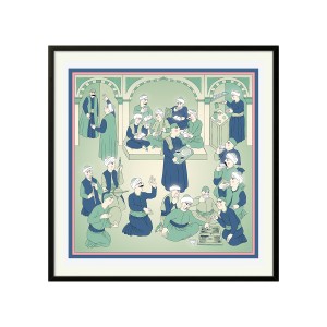 ELCIELA İPEK PASPARTULU DUVAR ÇALIŞMASI OSMANLI KAHVEHANESİ 33X33 - Thumbnail