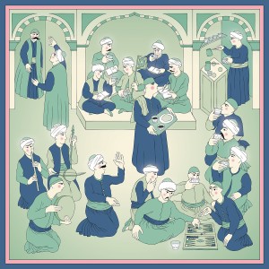 ELCIELA İPEK PASPARTULU DUVAR ÇALIŞMASI OSMANLI KAHVEHANESİ 33X33 - Thumbnail