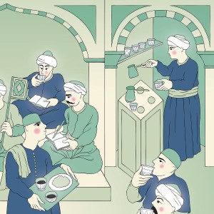 ELCIELA İPEK PASPARTULU DUVAR ÇALIŞMASI OSMANLI KAHVEHANESİ 33X33 - Thumbnail