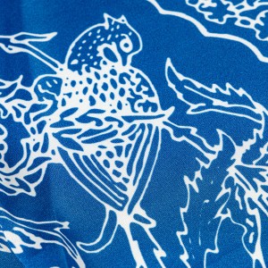 Kuş Desenli Mavi İpek Fular - Thumbnail
